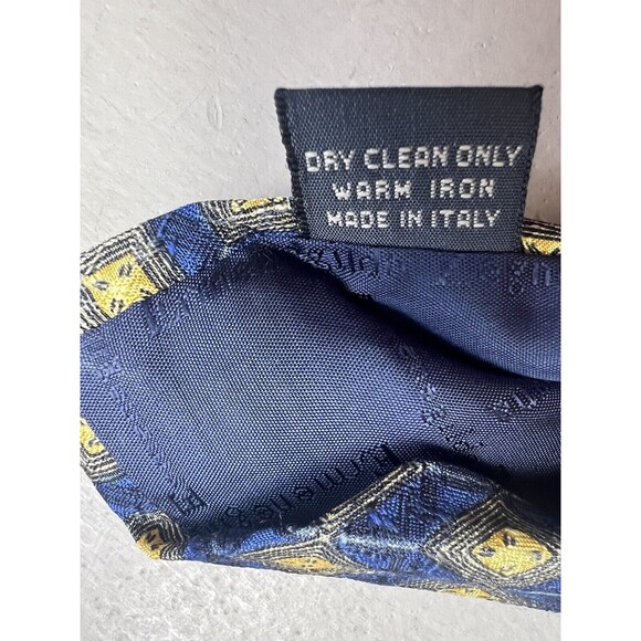 Ermenegildo Zegna Navy Blue 100% Silk w/ Yellow Gold Diamond Geometric Neck Tie - Picture 6 of 11